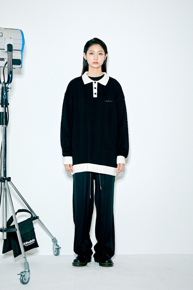 SWBD PIPING POINT COLLAR KNIT BLACK